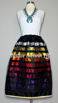 Black Floral Overlay Satin Ribbon Skirt