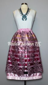 Mauve Floral Overlay Satin Ribbon Skirt (Opened Front)