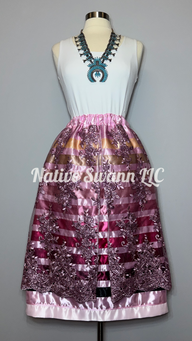 Mauve Floral Overlay Satin Ribbon Skirt (Opened Front)