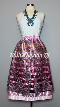 Mauve Floral Overlay Satin Ribbon Skirt (Opened Front)