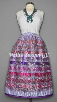 Lavender Floral Overlay Satin Ribbon Skirt