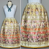Beige-Pink Embroidered Florals Overlay Satin Ribbon Skirts