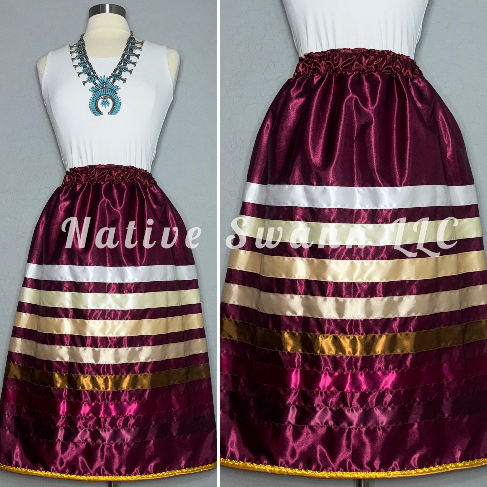 Burgundy Satin Ribbon Skirt w/ Pockets