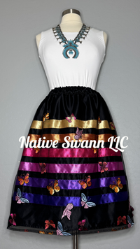 Black 3D Mini Length Butterfly Overlay Satin Ribbon Skirt