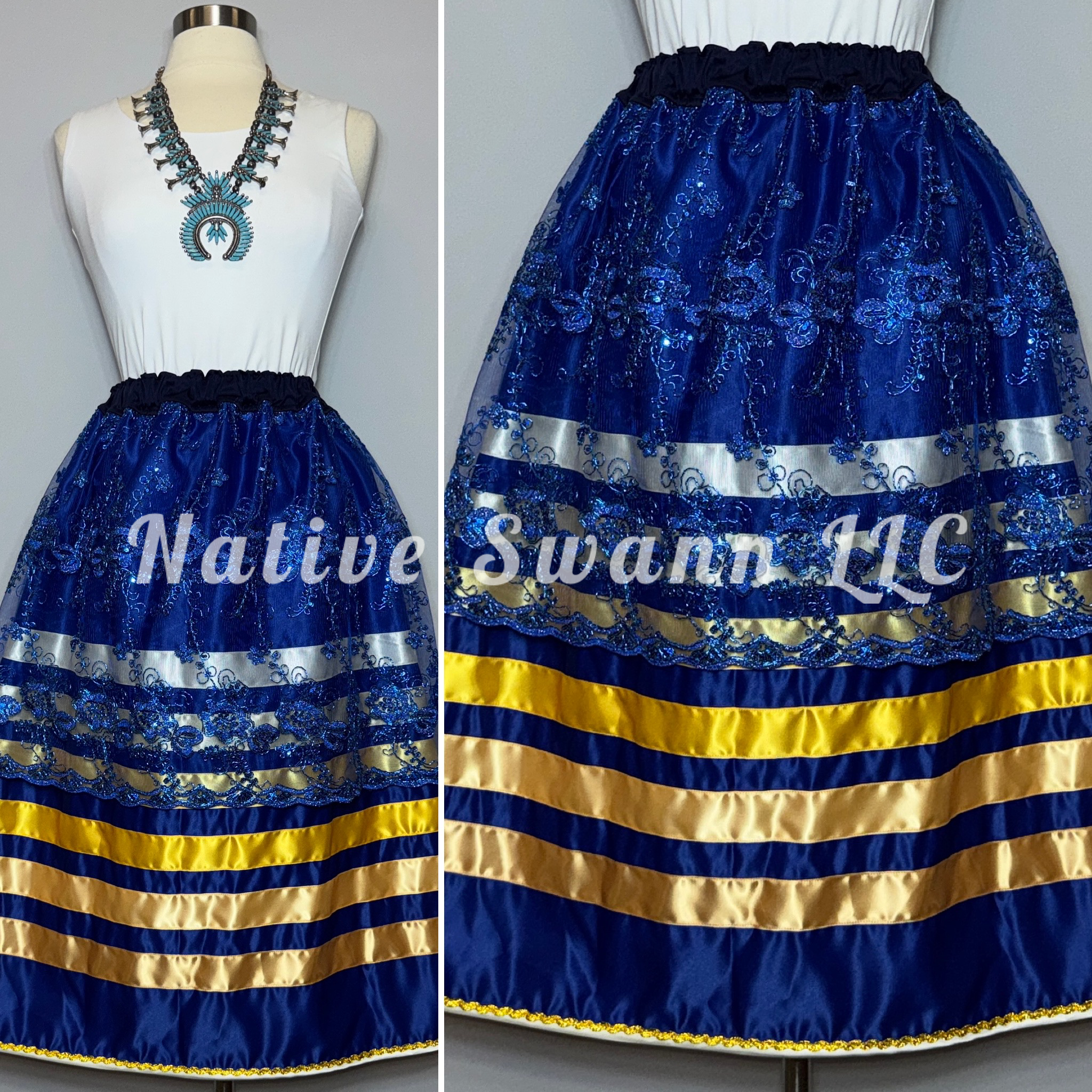 Royal Blue Half Overlay Satin Ribbon Skirt