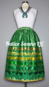 Green Floral Overlay Satin Ribbon Skirt