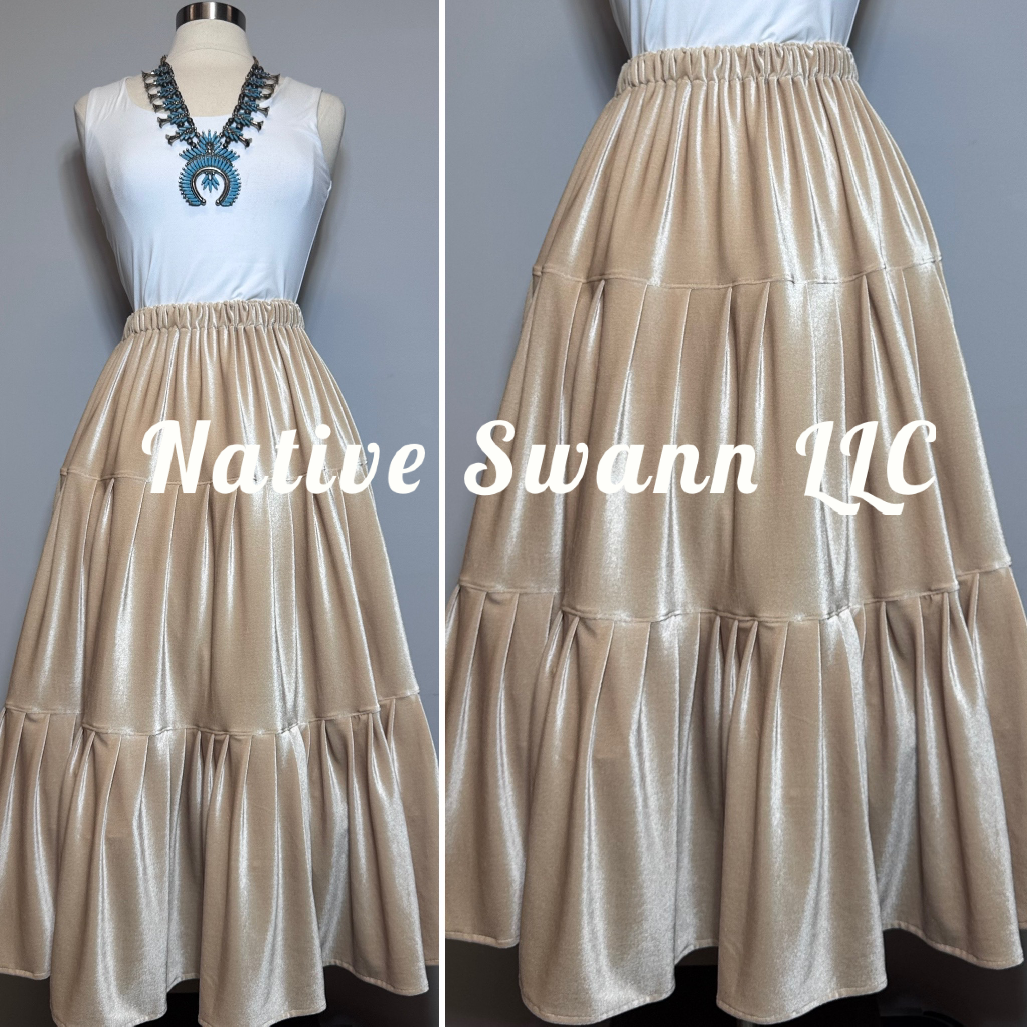 Champagne 3 Tier Velvet Skirt