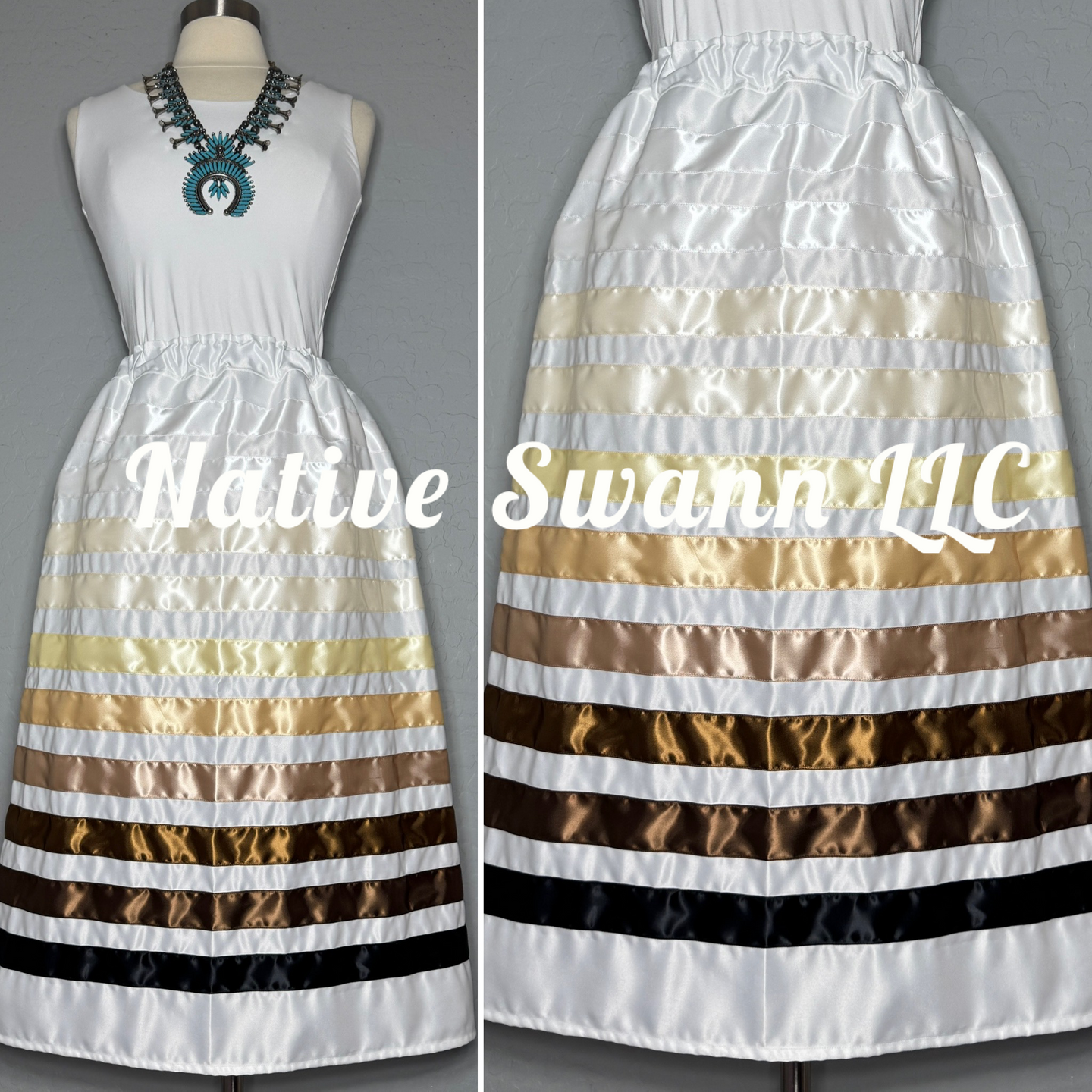 Ivory Satin Ribbon Skirt w/ Pockets