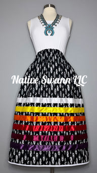 Black Feather Cotton Ribbon Skirt w/ Pockets
