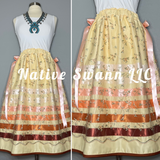 Lt. Yellow Embroidered Floral Overlay Satin Ribbon Skirt w/ Bows on both sides