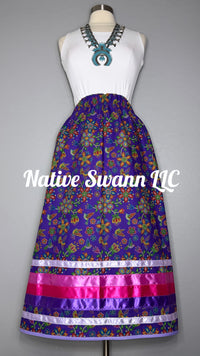 Purple Beaded Print Hummingbird Cotton Ribbon Skirt w/ Pockets