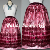 Burgundy + Pink Floral Overlay Satin Ribbon Skirt