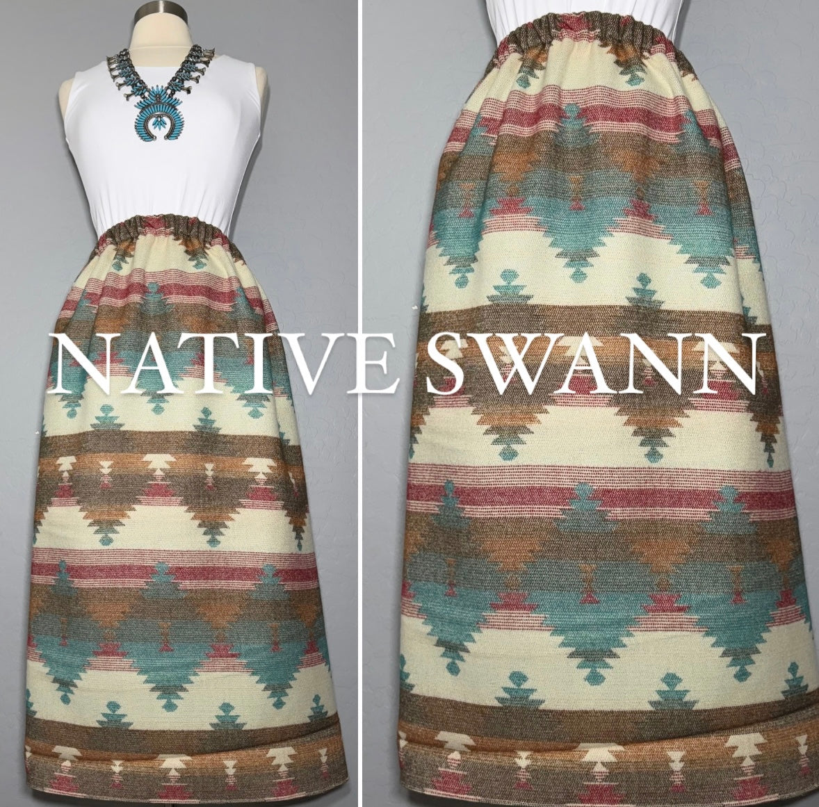 Ivory-Pinks-Bronze Wool Skirt