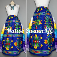 Royal Blue Regalia Floral Cotton Ribbon Skirt w/ Pockets