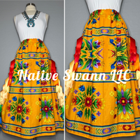Orange Regalia Floral Cotton Ribbon Skirt w/ Pockets