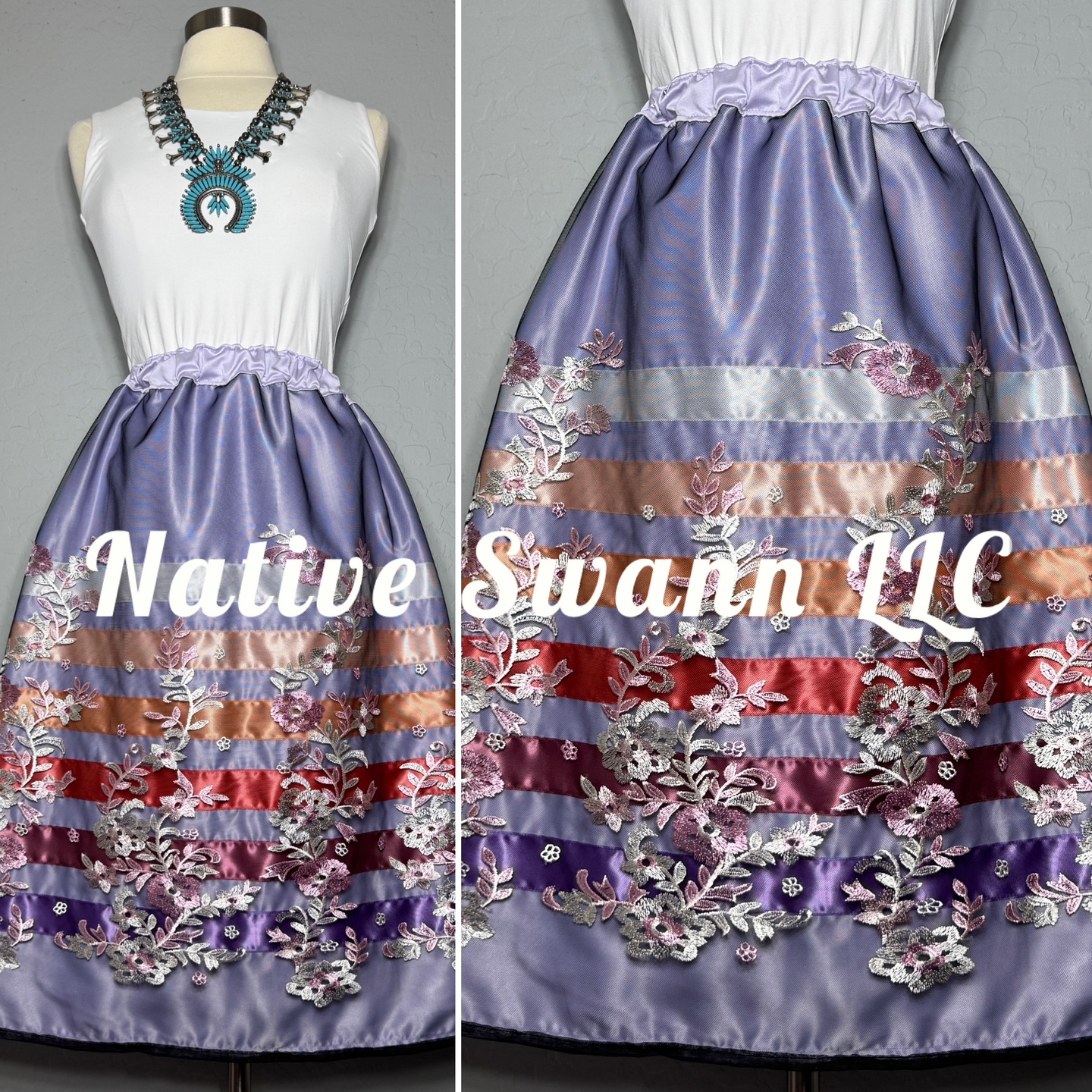 Lavender Floral Overlay Satin Ribbon Skirt