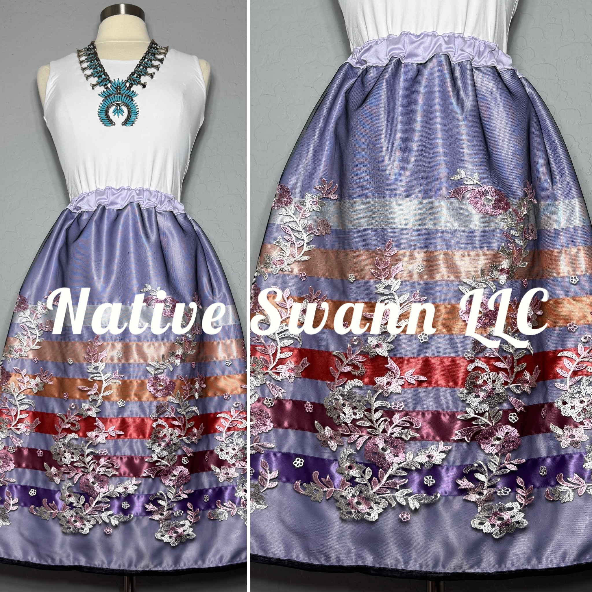 Lavender Floral Overlay Satin Ribbon Skirt