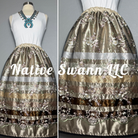 Beige Floral Overlay Satin Ribbon Skirt