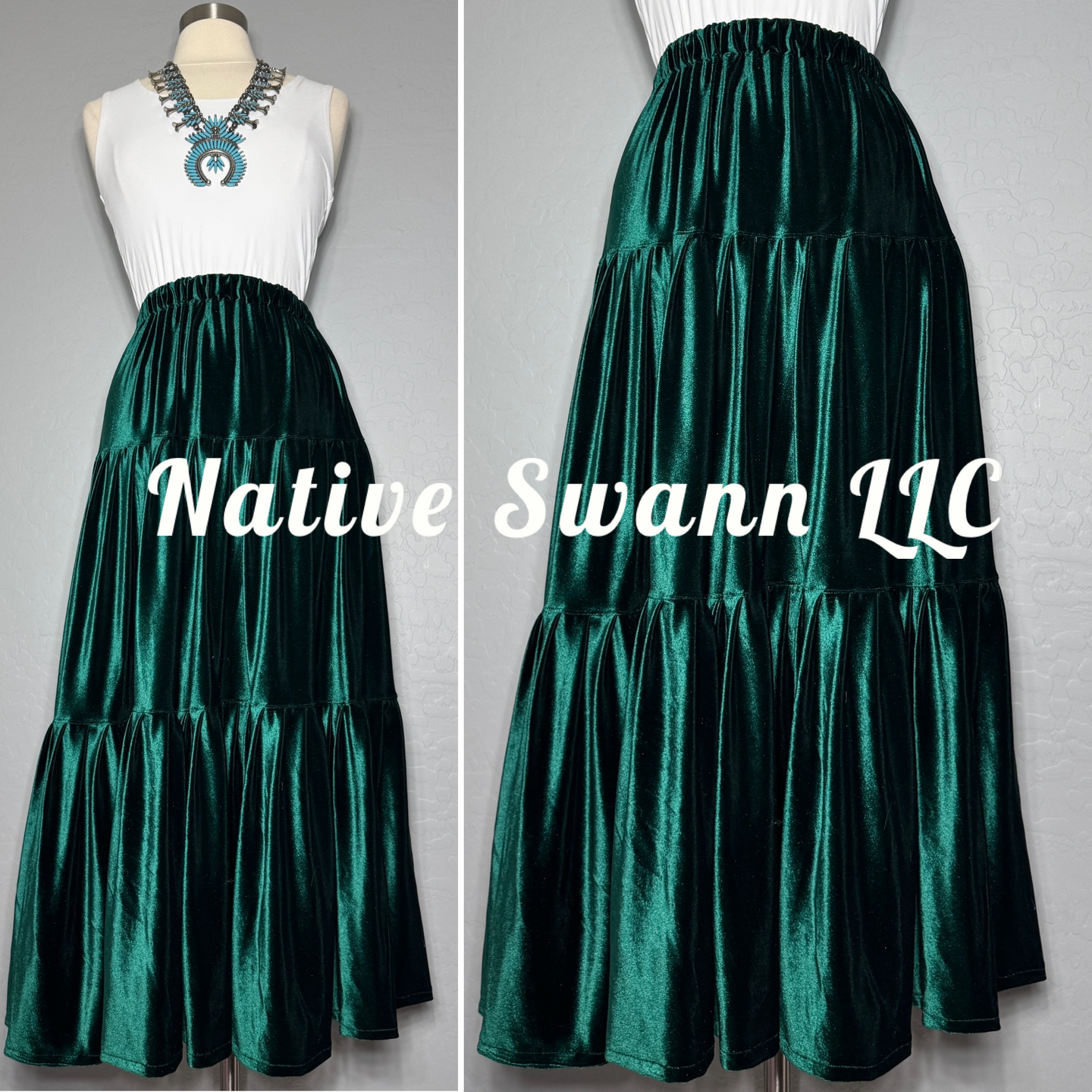 Hunter Green 3 Tier Velvet Skirt