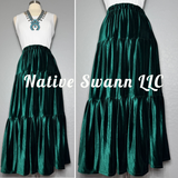 Hunter Green 3 Tier Velvet Skirt