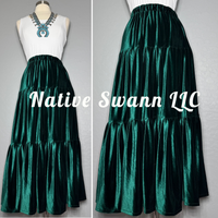 Hunter Green 3 Tier Velvet Skirt