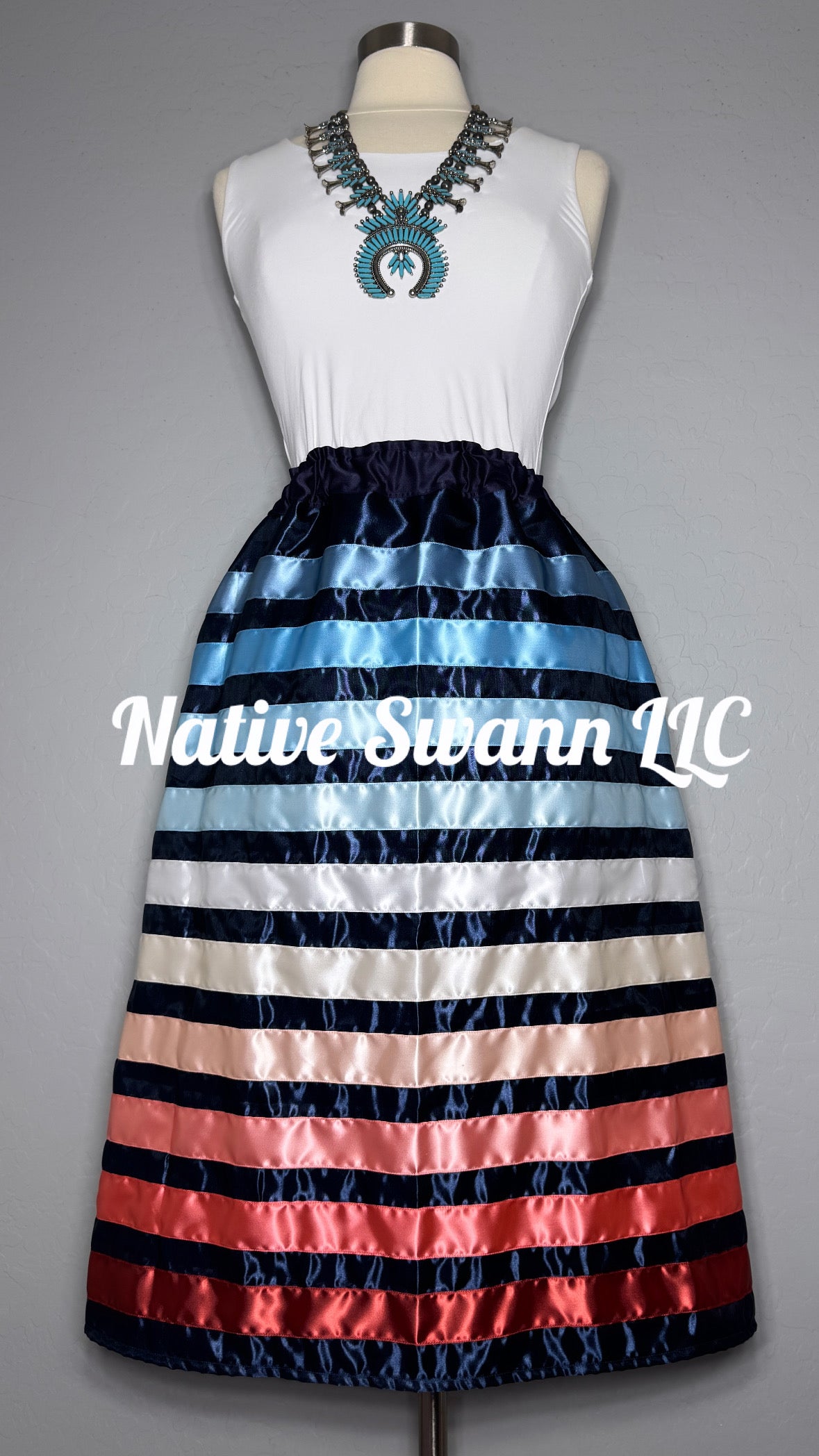 Navy Blue Satin Ribbon Skirt w/ Pockets
