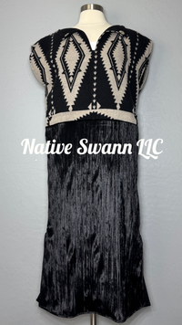 Black Native Design Wool Dress