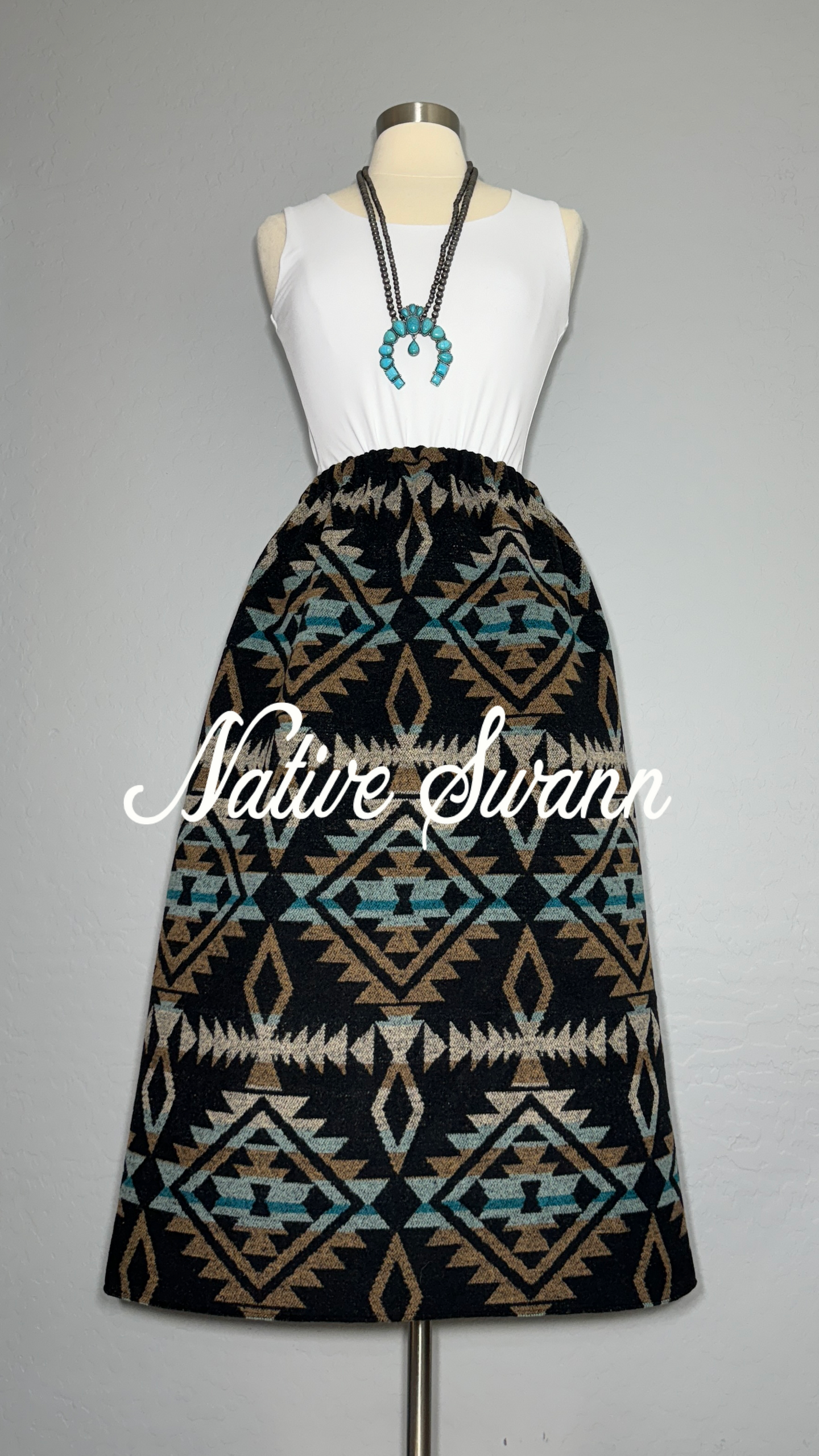 Black-Lt. Turquoise Native Wool Skirt