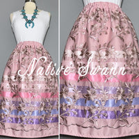 Mauve Pink Floral Overlay Satin Ribbon Skirt