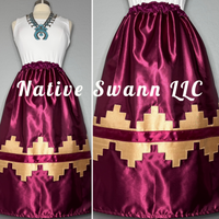 Burgundy Navajo Basket Design Skirt w/ Pockets