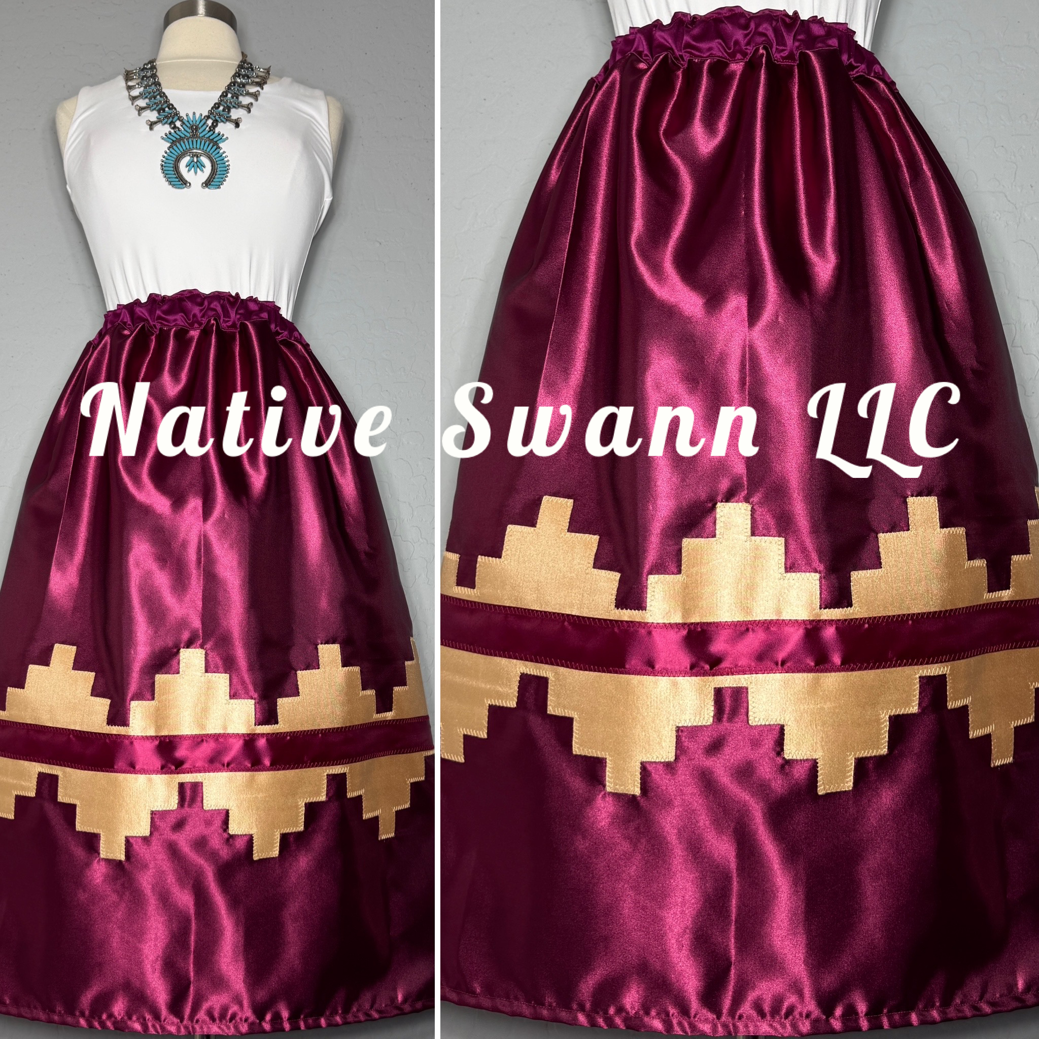 Burgundy Navajo Basket Design Skirt w/ Pockets