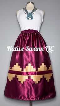 Burgundy Navajo Basket Design Skirt w/ Pockets