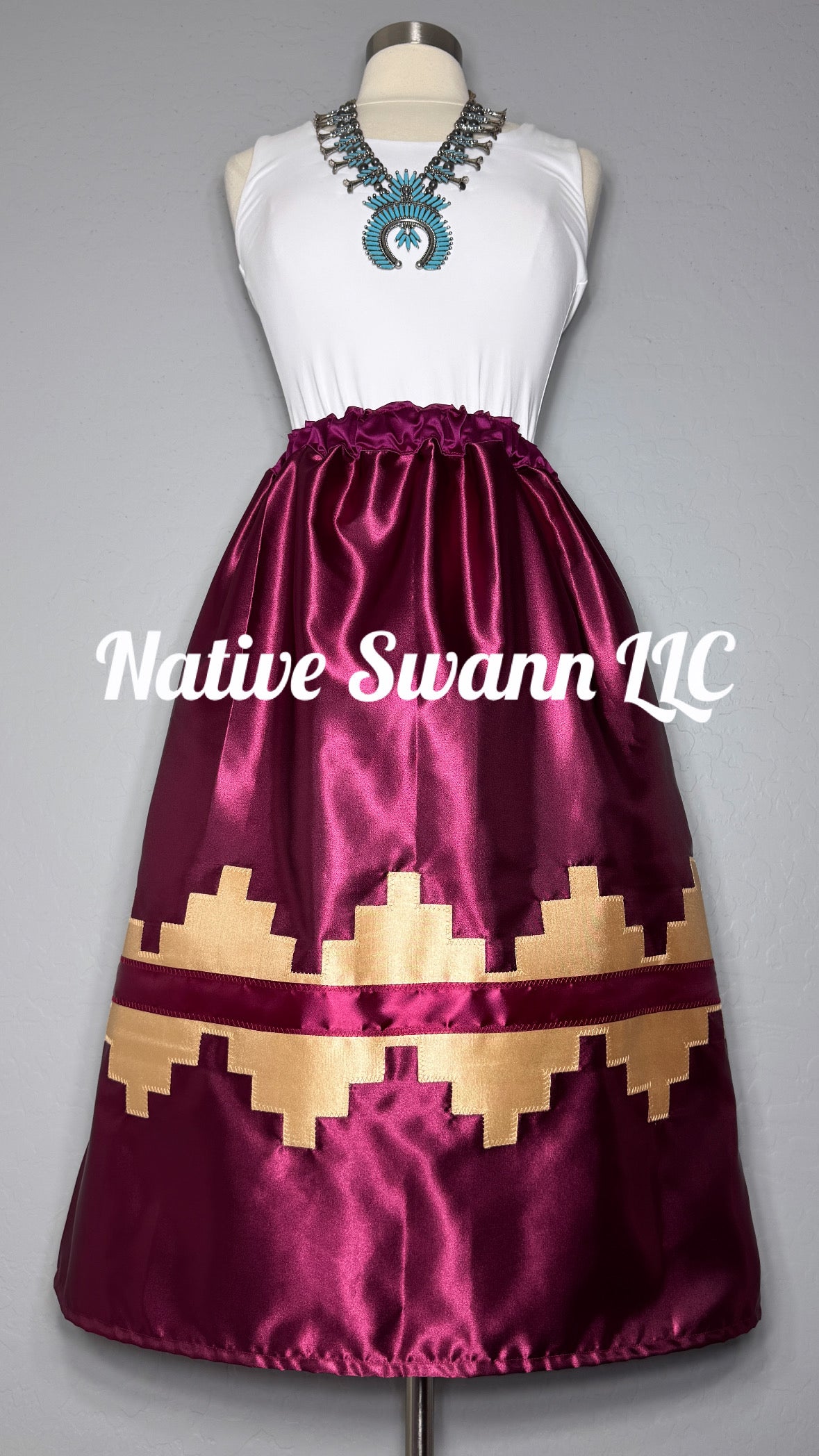 Burgundy Navajo Basket Design Skirt w/ Pockets