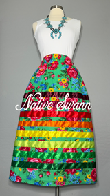 Green Kokum Floral Cotton Ribbon Skirt