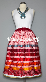 Red Florals Overlay Satin Ribbon Skirt