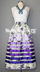 Lavender Purple Floral Cotton Ribbon Skirt w/ Pockets