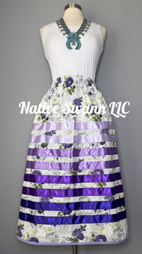 Lavender Purple Floral Cotton Ribbon Skirt w/ Pockets