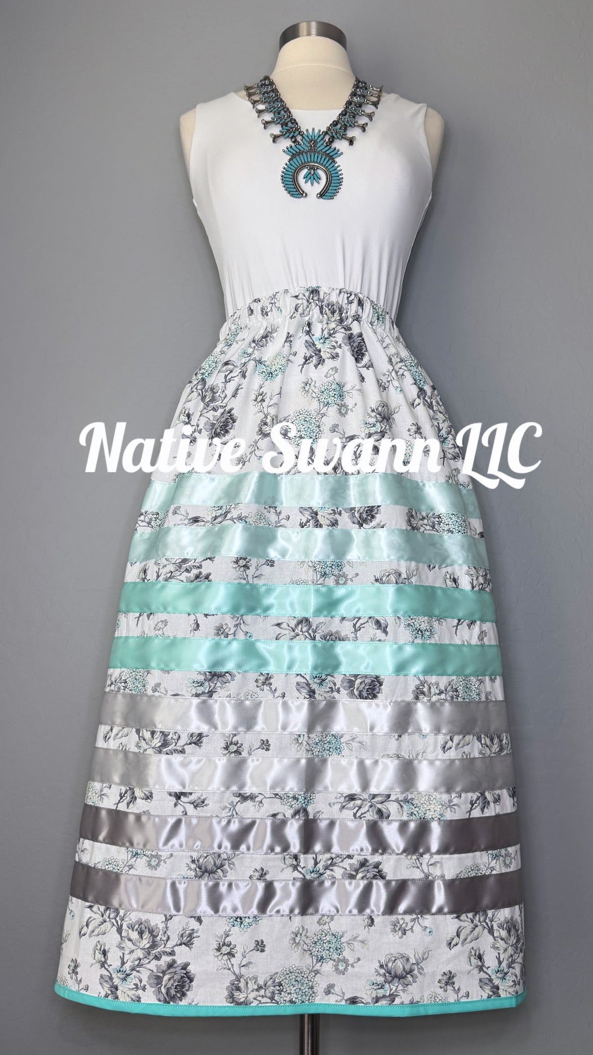 Mint Floral Cotton Ribbon Skirt w/ Pockets