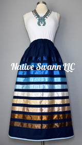 Navy Blue Cotton Ribbon Skirt w/ Pockets