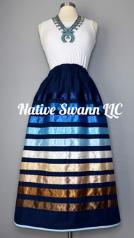 Navy Blue Cotton Ribbon Skirt w/ Pockets