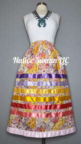 Fresh Floral Prints Cotton Ribbon Skirt w/ Pockets