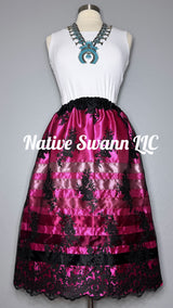 Fuchsia + Black Floral Overlay Satin Ribbon Skirt