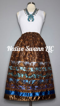 Brown Floral Overlay Satin Ribbon Skirt