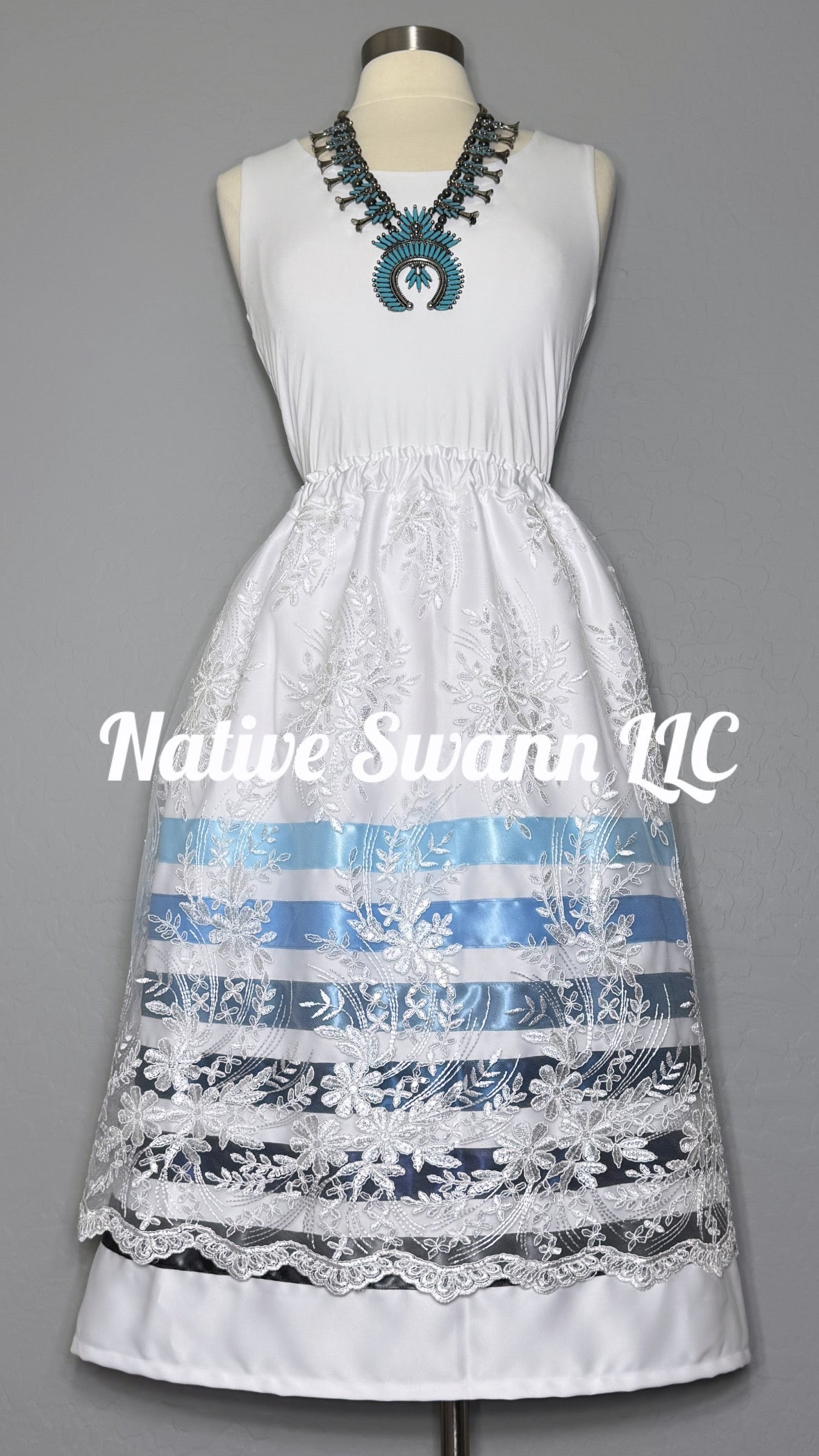 White Floral Overlay Satin Ribbon Skirt