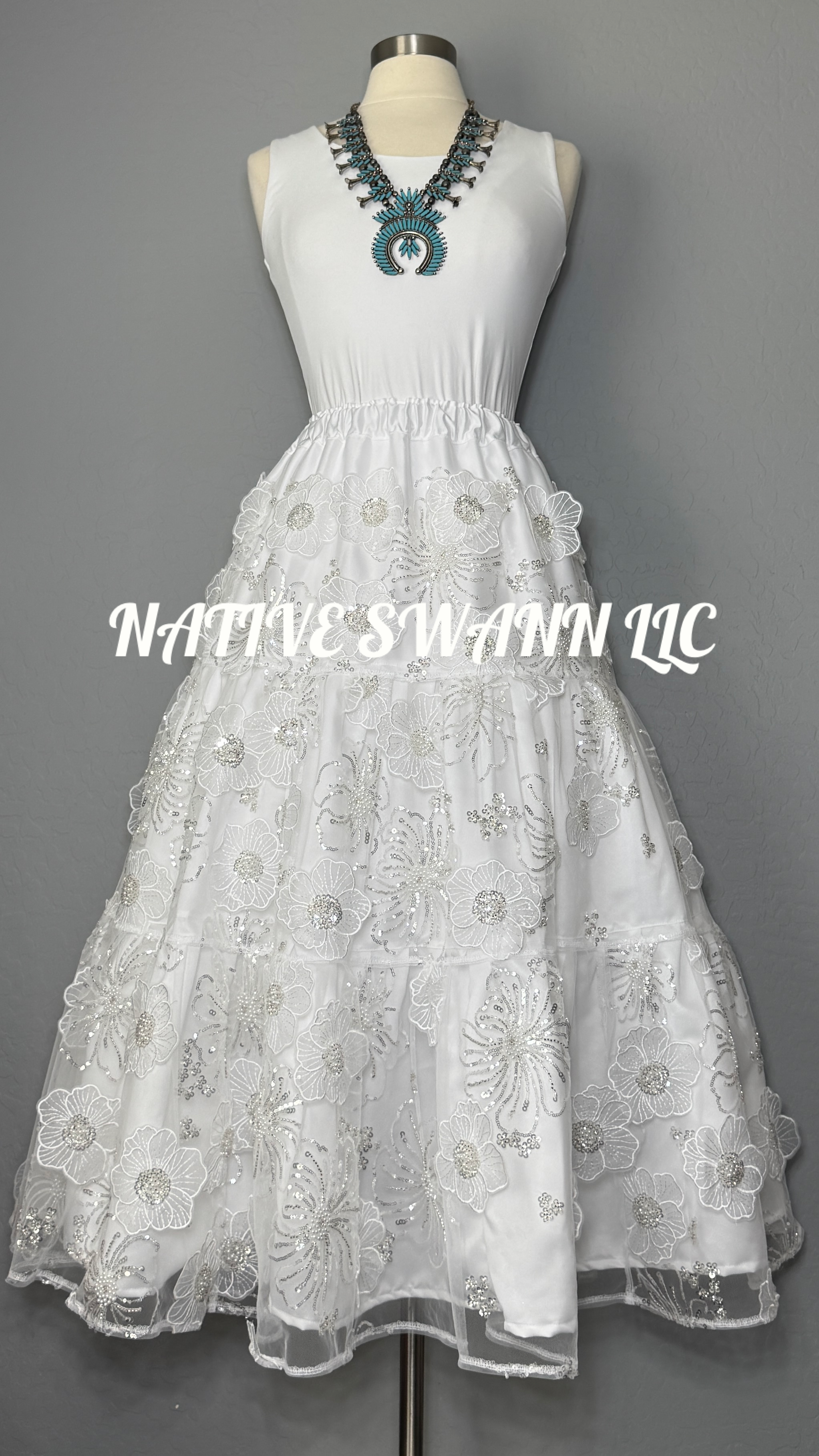 3 Tier 3D Floral Sequins Overlay Satin Skirt