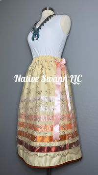 Lt. Yellow Embroidered Floral Overlay Satin Ribbon Skirt w/ Bows on both sides