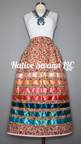 NEW Peach Florals Cotton Ribbon Skirt w/ Pockets