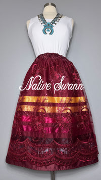 Arizona Burgundy Floral Overlay Satin Ribbon Skirt
