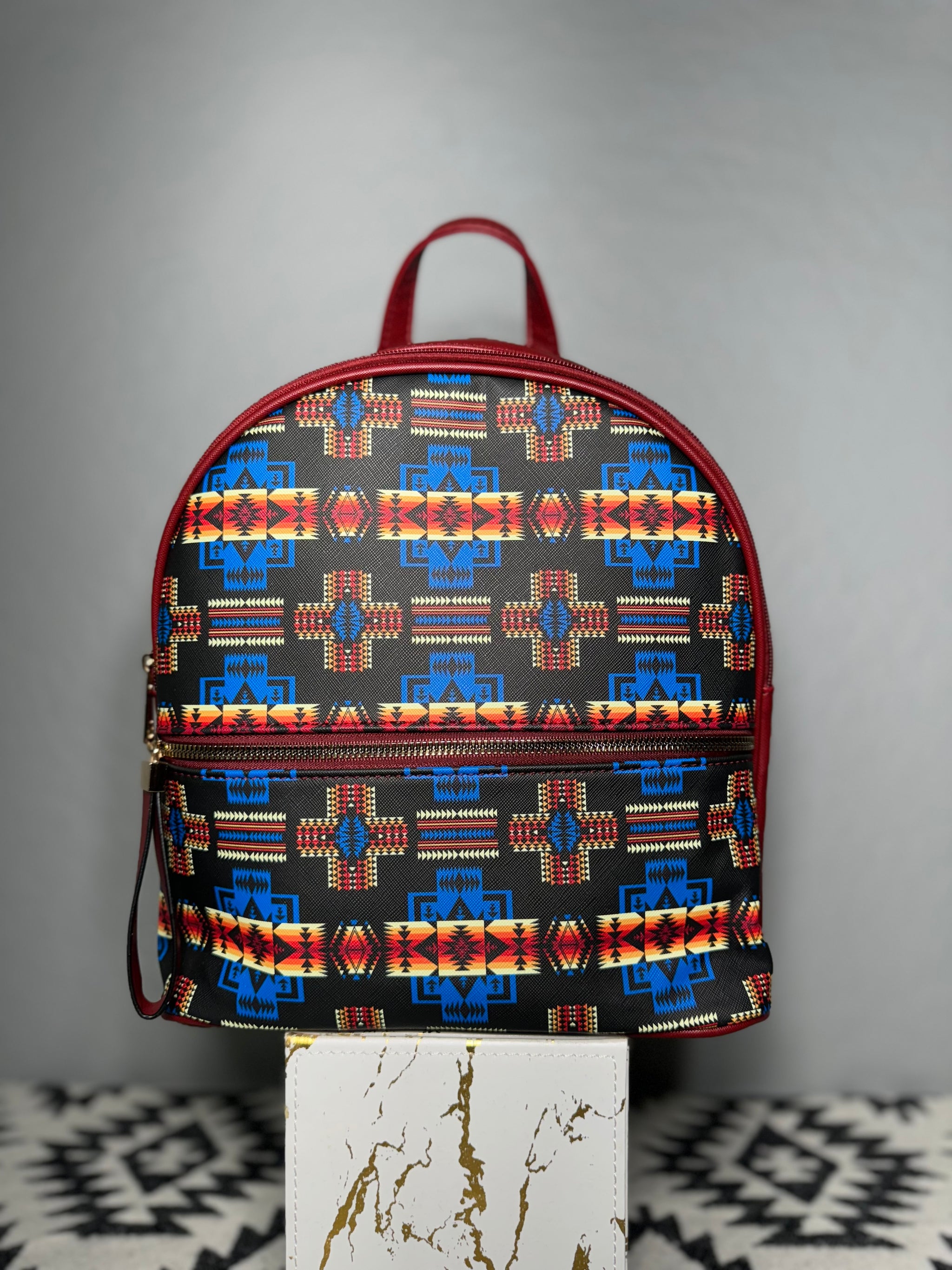 Red-Blue-Black Native Design Mini-Backpack