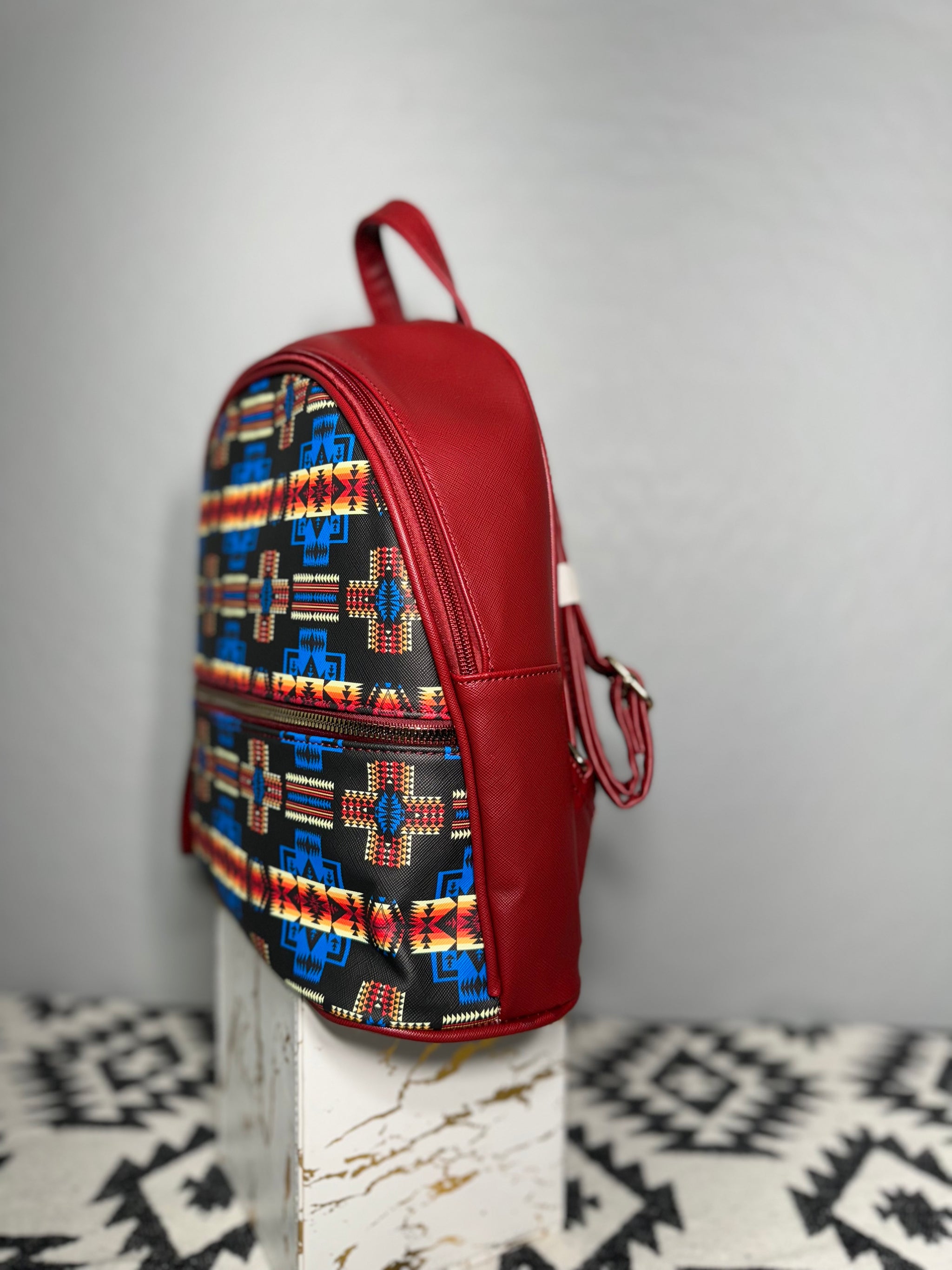 Red-Blue-Black Native Design Mini-Backpack